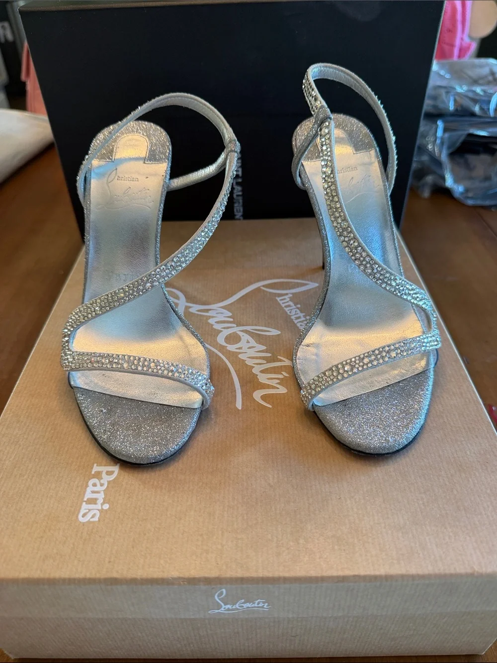 Christian Louboutin Silver Crystal Strappy Heels
